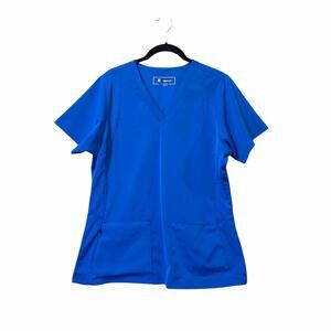 WonderWink Women’s Scrub Top Medium Royal Blue V-Neck Zip Pocket Stretch